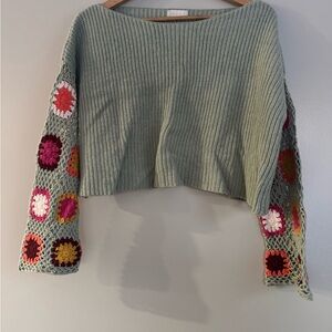 Colorful Knit Women's Sweater crochet alter'd state cropped sweater boho
